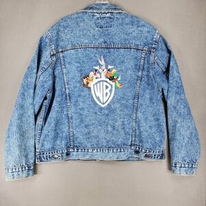 Silver Spur Denim Jacket L Blue Looney Tunes Embroidered Acid Wash 90s Vintage